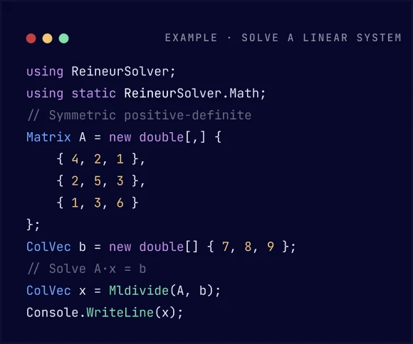 Reineur Solver C# example